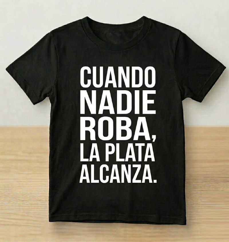 Camiseta Negra Cuando Nadie Roba, La Plata Alcanza.