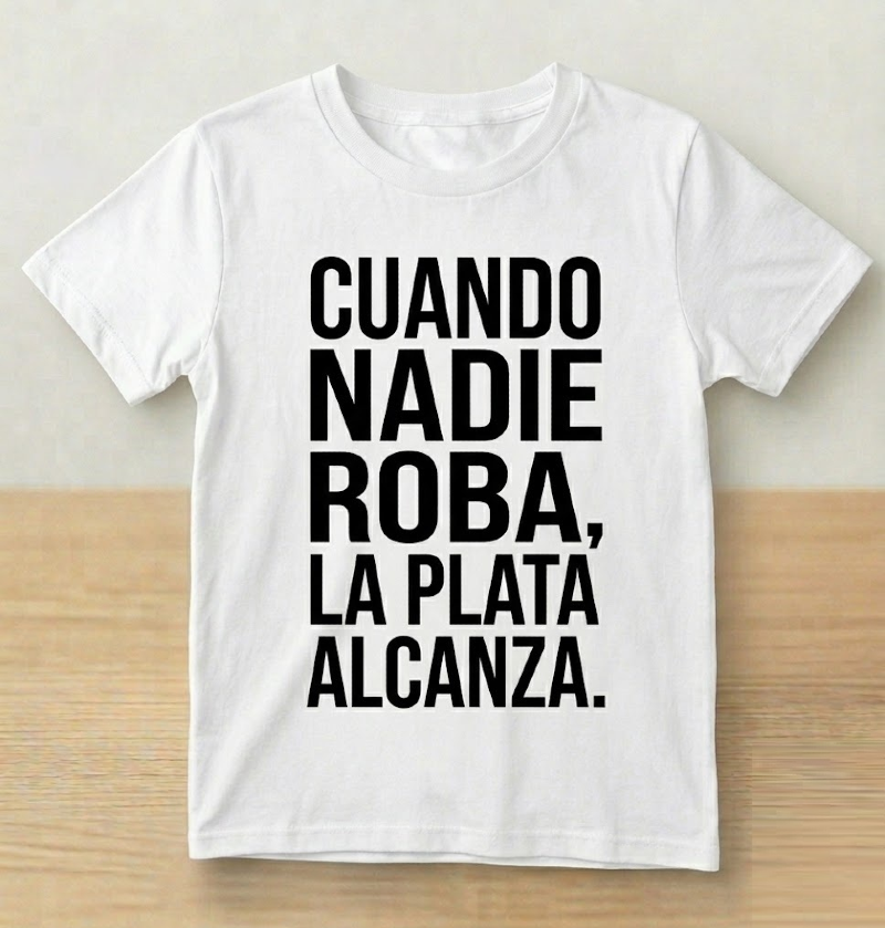 Camisa blanca Cuando Nadie Roba, La Plata Alcanza.